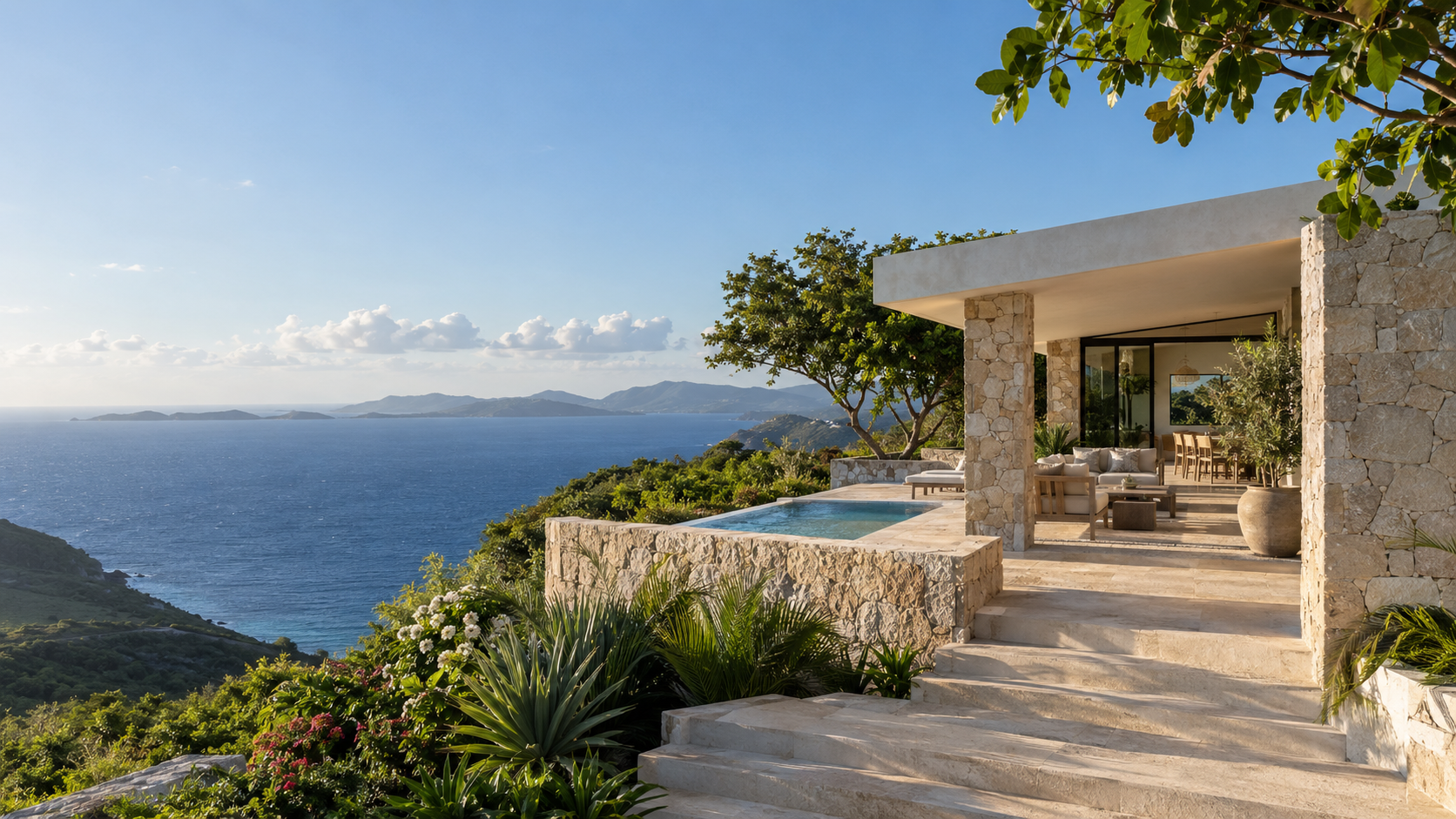 Contemporary Caribbean hillside residence overlooking the sea